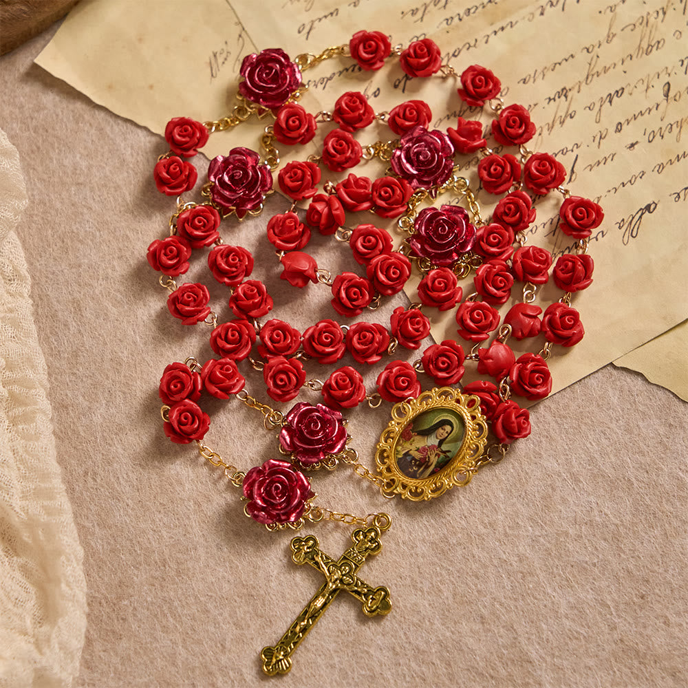 Christianartworkshop Rose Resin Bead Devotional Rosary with Our Lady Medal & Crucifix: Carry Divine Light in Every Petal - St.Therese & Crucifix - image 0