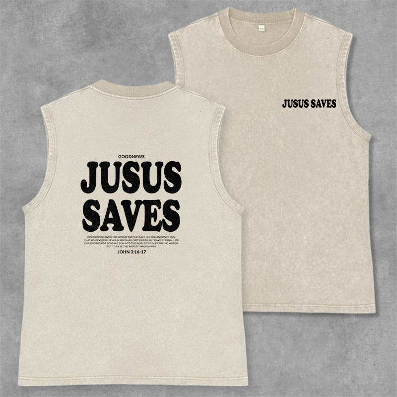 Christianartworkshop Jesus Saves John 3:16 Unisex Washed Tank Top - Beige - 2XL - image 21