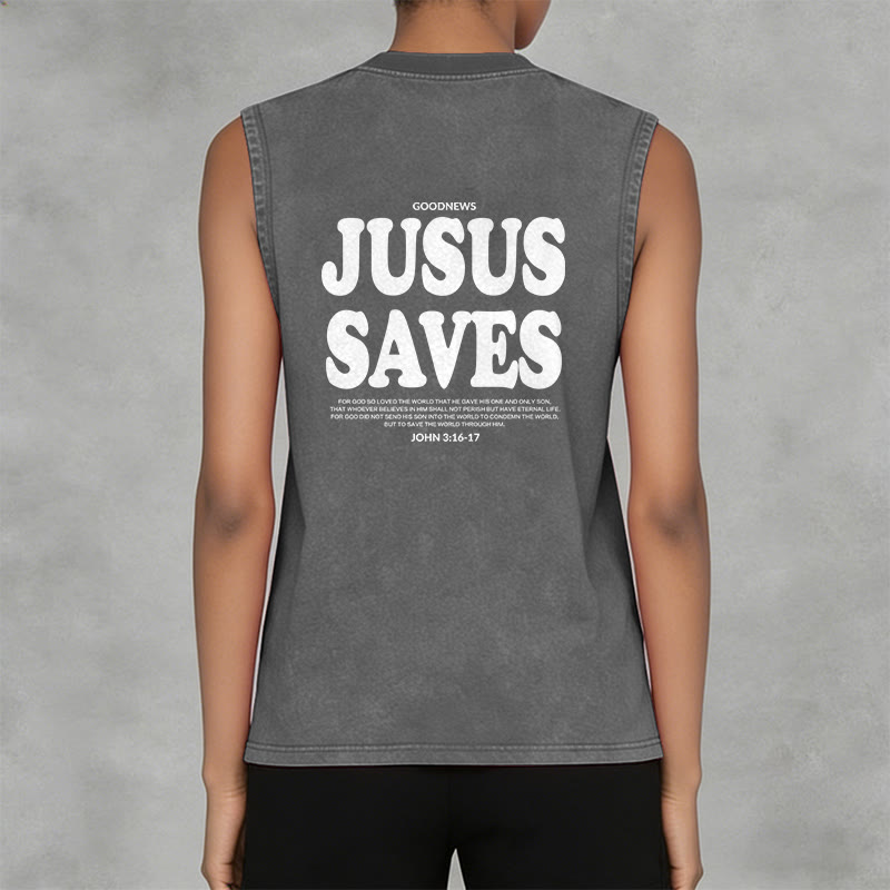 Christianartworkshop Jesus Saves John 3:16 Unisex Washed Tank Top - image 17