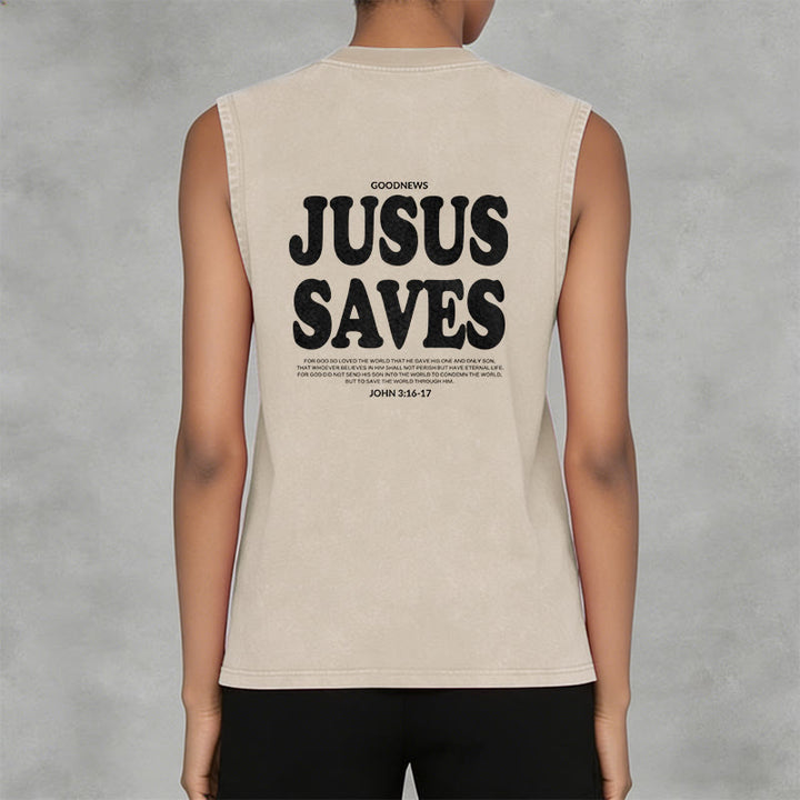 Christianartworkshop Jesus Saves John 3:16 Unisex Washed Tank Top - image 24