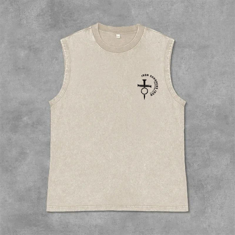Christianartworkshop Proverbs 27:17 Nail Cross Unisex Washed Tank Top - image 21