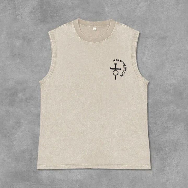 Christianartworkshop Proverbs 27:17 Nail Cross Unisex Washed Tank Top - image 20