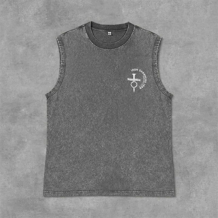 Christianartworkshop Proverbs 27:17 Nail Cross Unisex Washed Tank Top - image 14