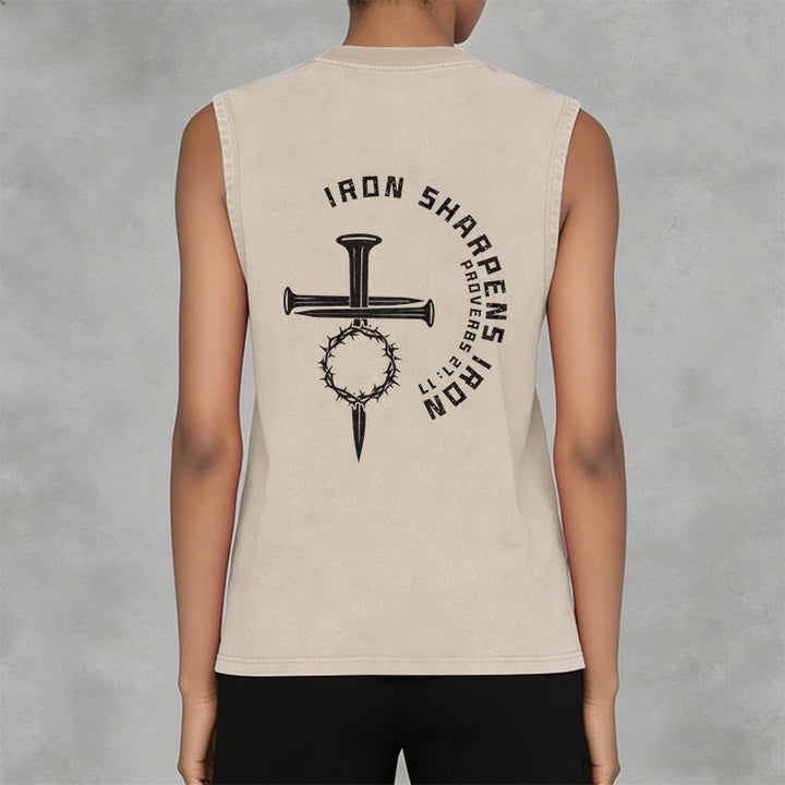 Christianartworkshop Proverbs 27:17 Nail Cross Unisex Washed Tank Top - image 18