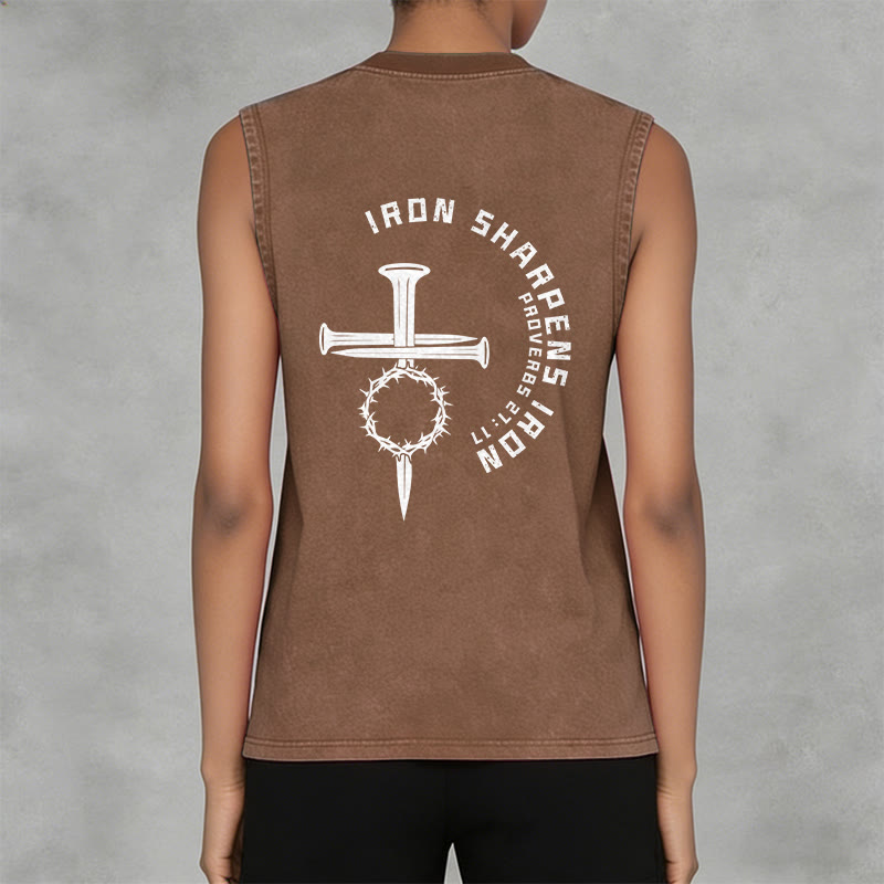 Christianartworkshop Proverbs 27:17 Nail Cross Unisex Washed Tank Top - image 32