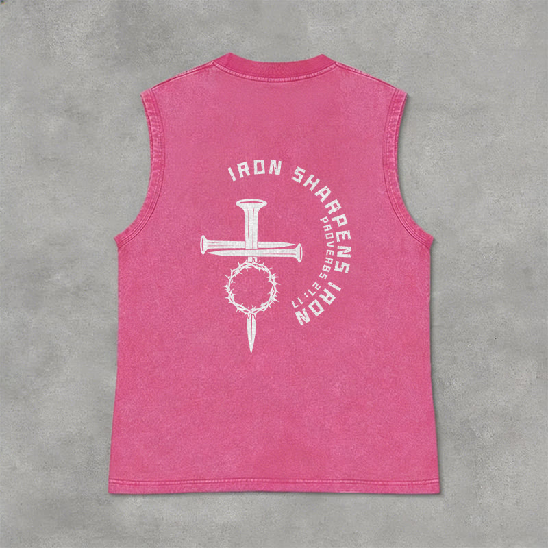Christianartworkshop Proverbs 27:17 Nail Cross Unisex Washed Tank Top - image 27
