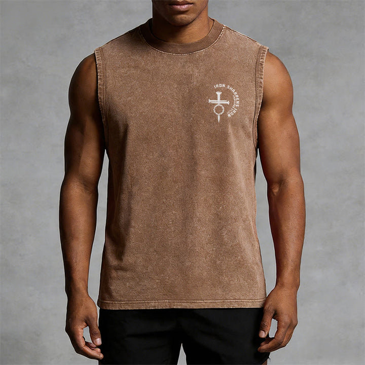 Christianartworkshop Proverbs 27:17 Nail Cross Unisex Washed Tank Top - image 30