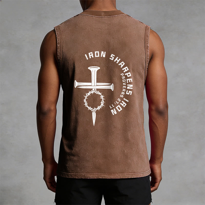 Christianartworkshop Proverbs 27:17 Nail Cross Unisex Washed Tank Top - image 30