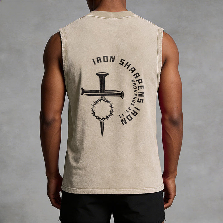 Christianartworkshop Proverbs 27:17 Nail Cross Unisex Washed Tank Top - image 16