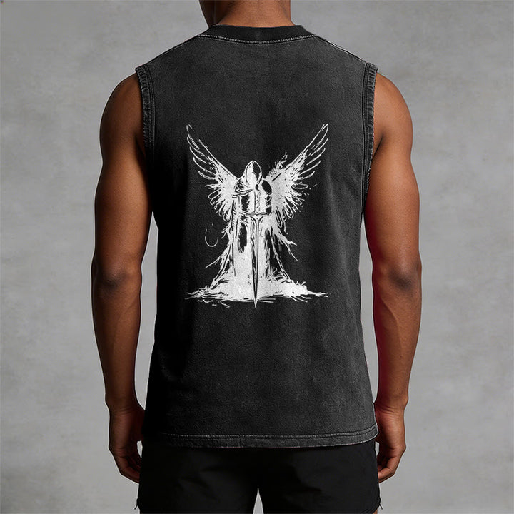 Christianartworkshop Warrior Angel With Sword Unisex Washed Tank Top - image 8