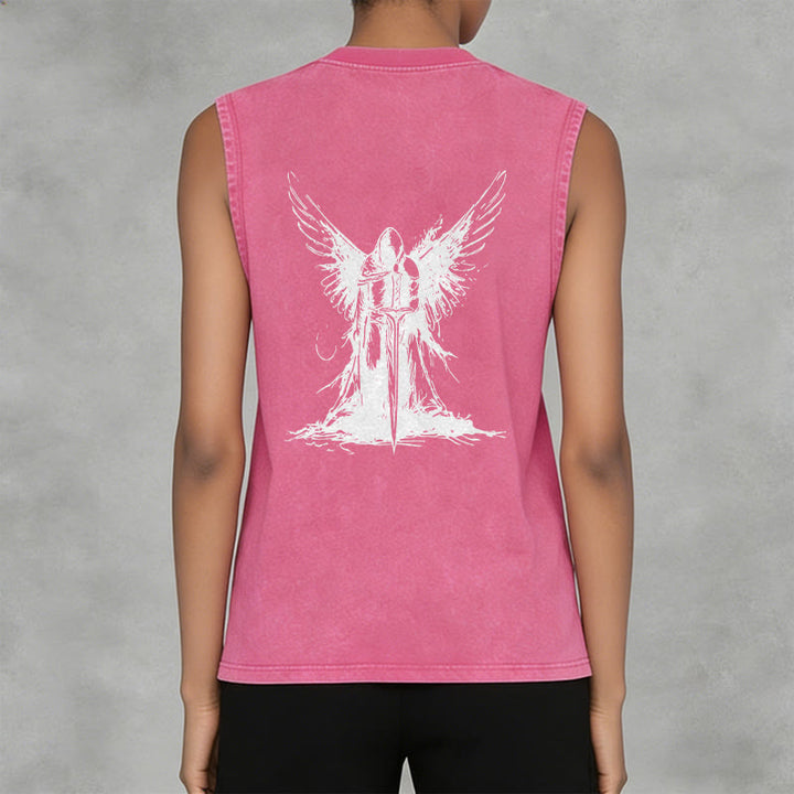 Christianartworkshop Warrior Angel With Sword Unisex Washed Tank Top - image 24