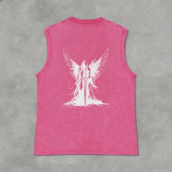 Christianartworkshop Warrior Angel With Sword Unisex Washed Tank Top - image 26