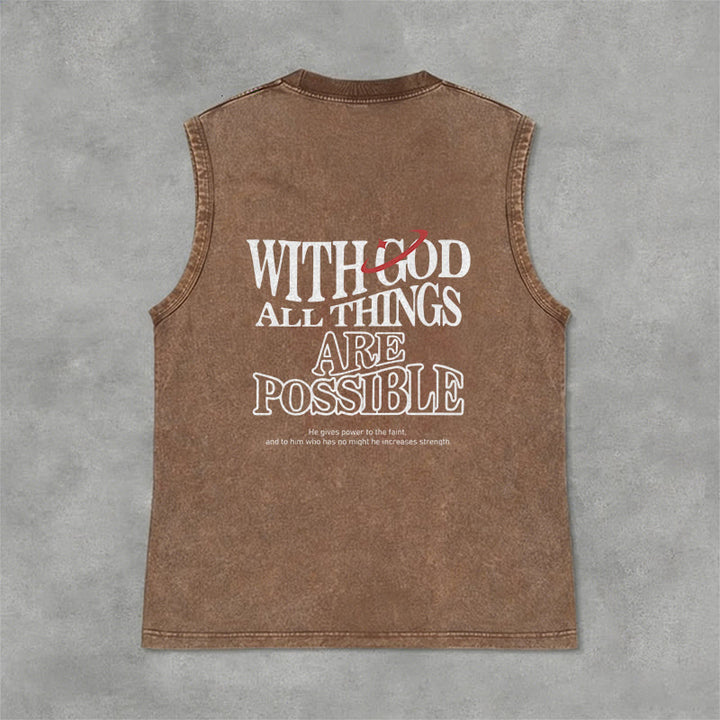 Christianartworkshop With God All Things Are Possible Washed Tank Top - Brown - 2XL - image 13