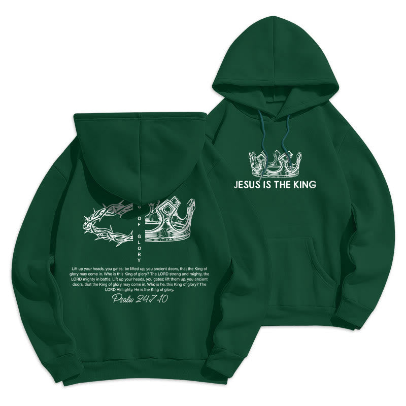 Christianartworkshop Quotation Style Jesus Is The King Fleece Lined Polyester Hoodie - Green - 2XL - image 17
