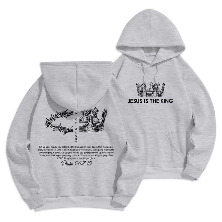 Christianartworkshop Quotation Style Jesus Is The King Fleece Lined Polyester Hoodie - Grey - 2XL - image 23