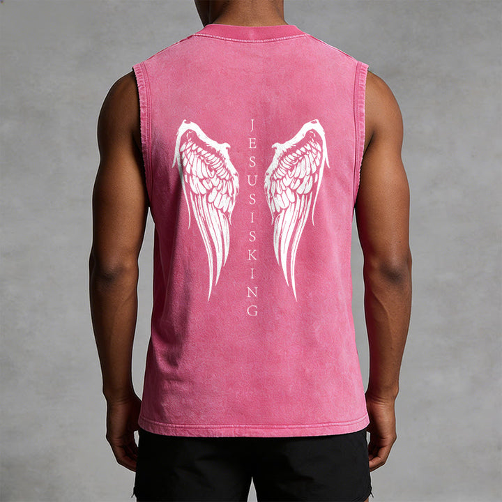 Christianartworkshop Jesus Is King Angel Wings Washed Tank Top - image 22