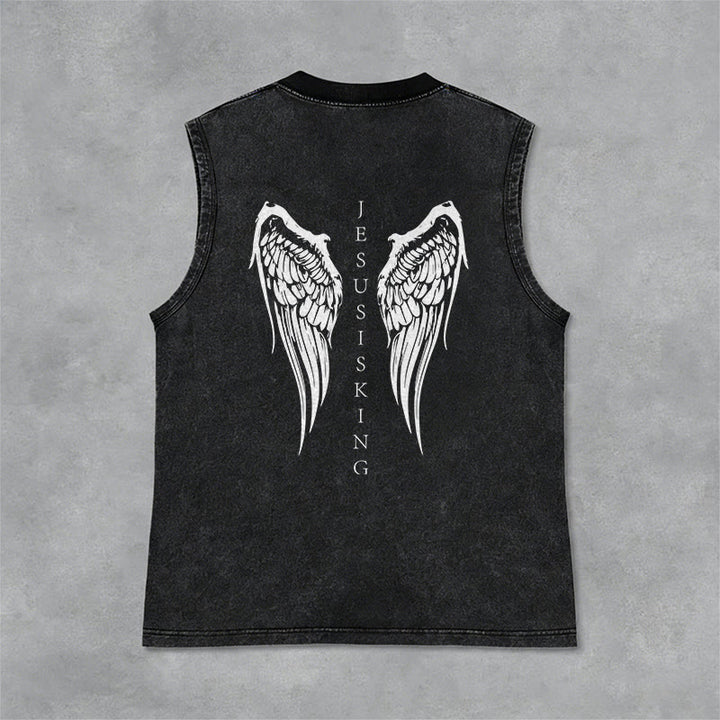 Christianartworkshop Jesus Is King Angel Wings Washed Tank Top - image 6
