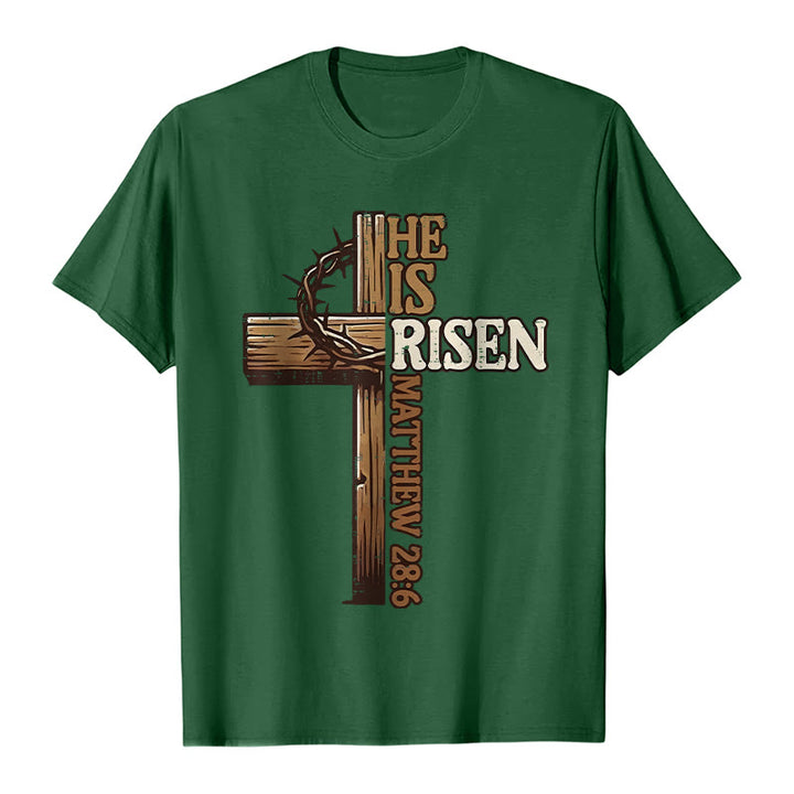Christianartworkshop He Is Risen Cross & Crown of Thorns Unisex T-shirt - Dark Green - 2XL - image 7