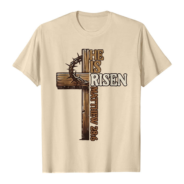 Christianartworkshop He Is Risen Cross & Crown of Thorns Unisex T-shirt - Beige - 2XL - image 0