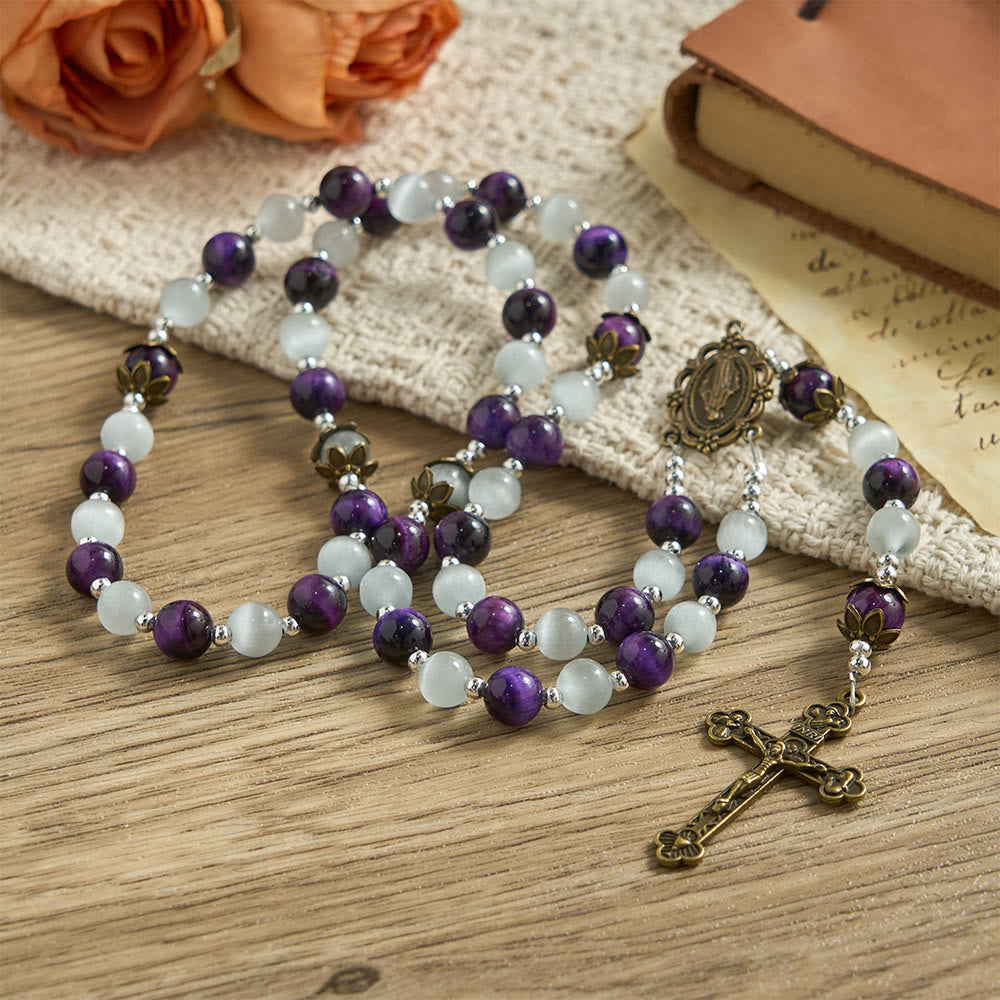 Christianartworkshop Cat's Eye Beaded Rosary with Mary Medal: A Symbol of Divine Guidance & Faith - image 2