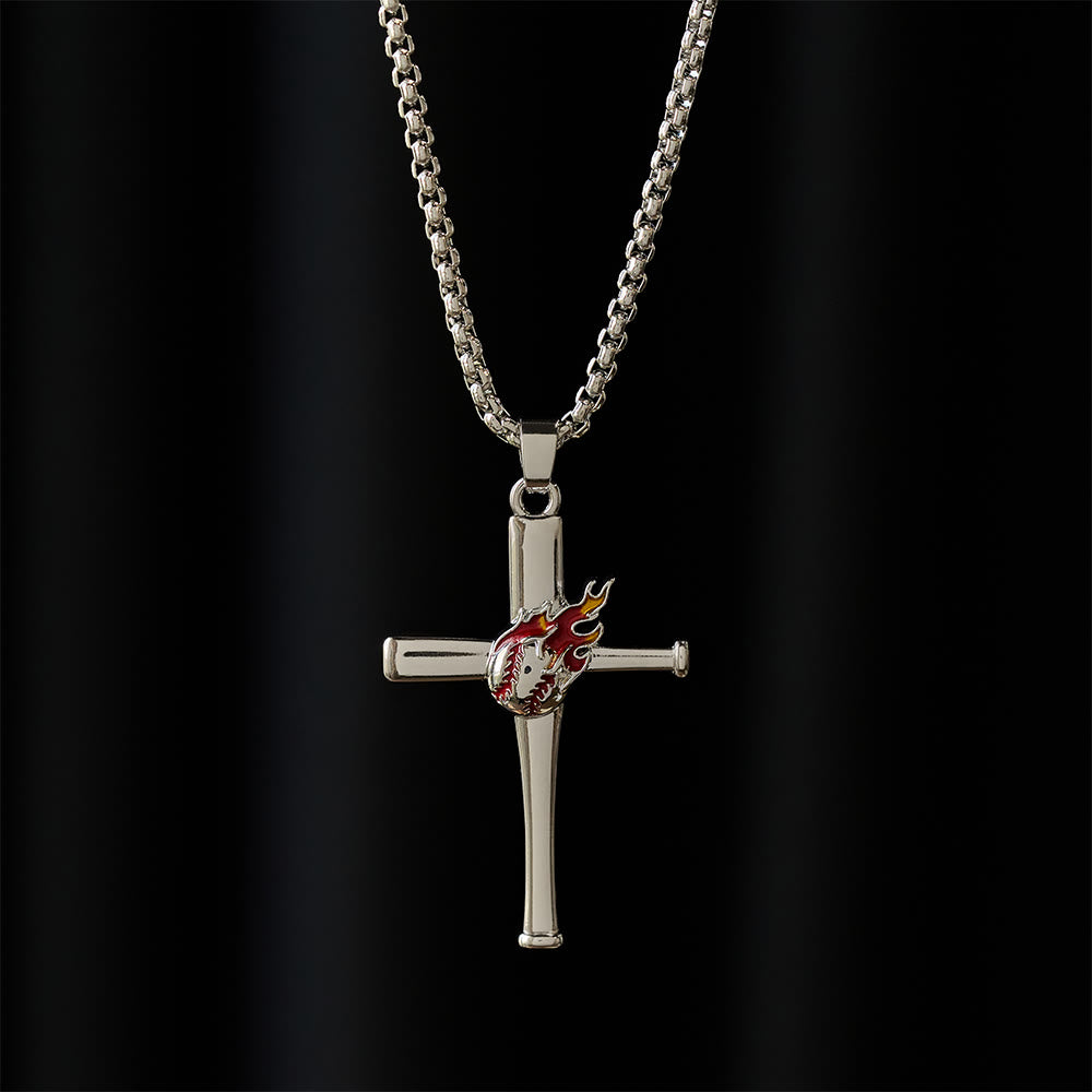 Christianartworkshop Philippians 4:13 Baseball Cross Necklace with Flame Detail: A Symbol of Divine Strength & Athletic Faith - image 2