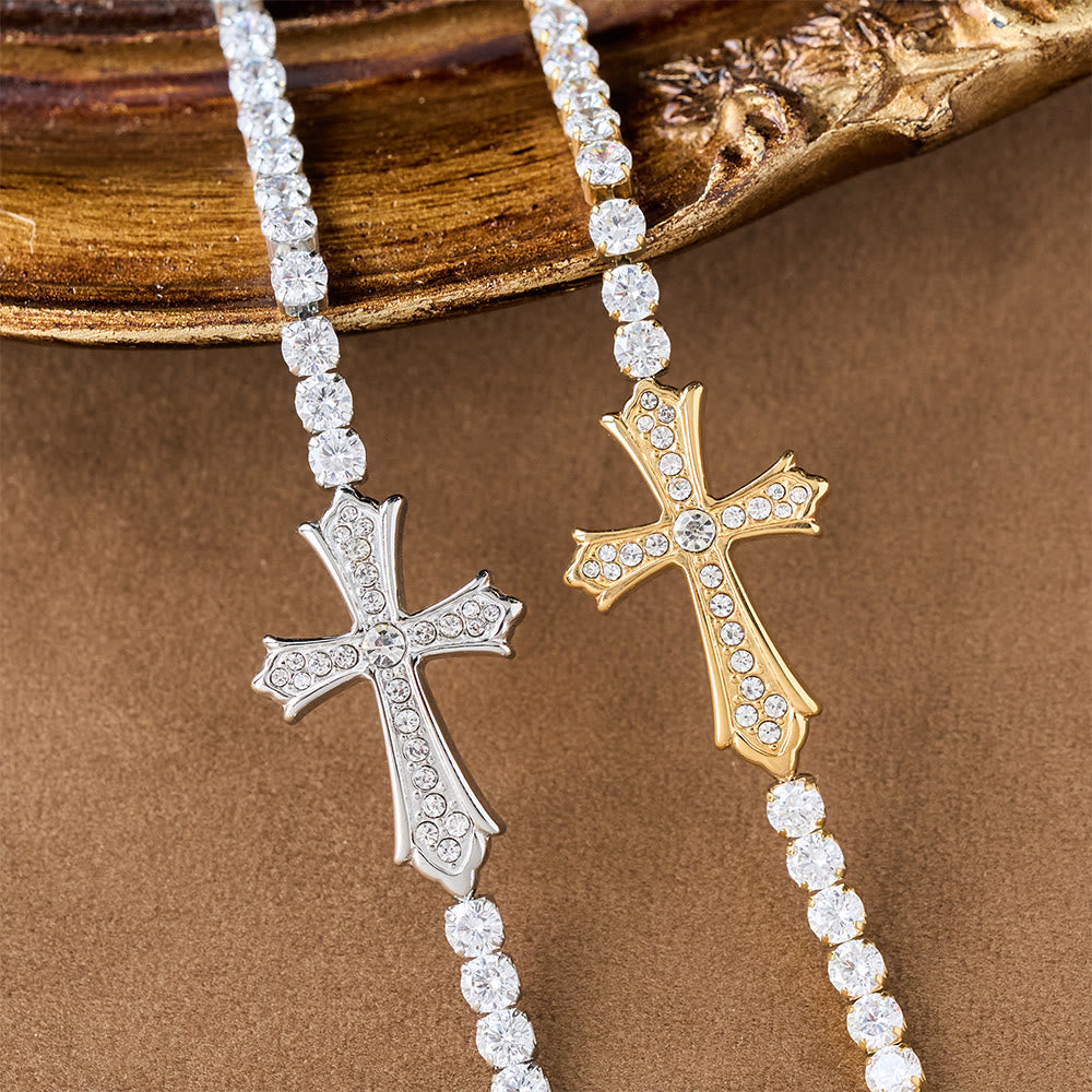 Christianartworkshop 2-Color Elegant Zircon-Encrusted Cross Bracelet: A Symbol of Divine Grace & Elegance - image 1