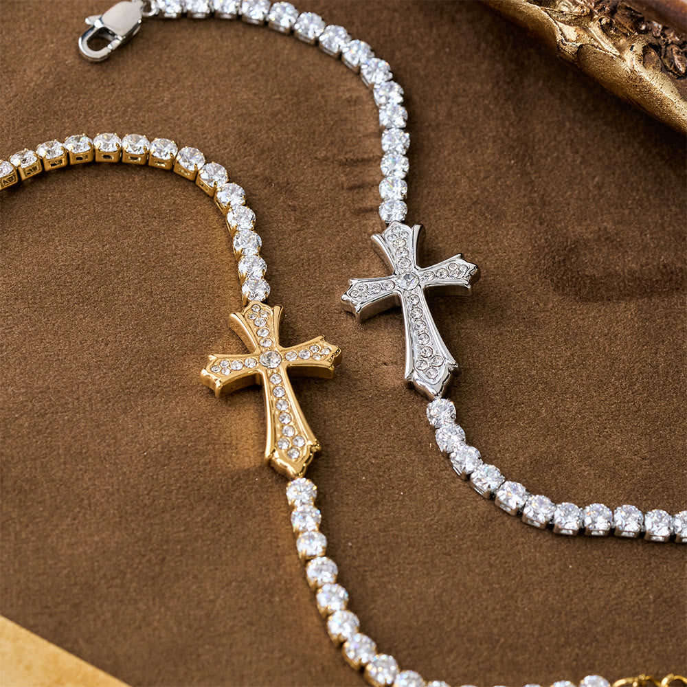 Christianartworkshop 2-Color Elegant Zircon-Encrusted Cross Bracelet: A Symbol of Divine Grace & Elegance - image 2