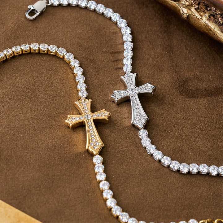 Christianartworkshop 2-Color Elegant Zircon-Encrusted Cross Bracelet: A Symbol of Divine Grace & Elegance - image 2