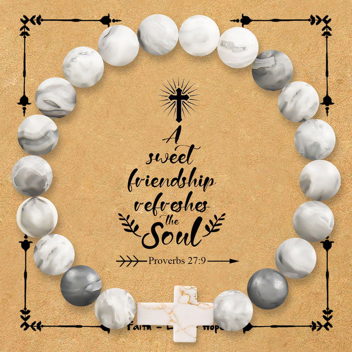 Christianartworkshop Natural Stone Cross Bracelet with Proverbs 27:9 Card: A Symbol of Divine Friendship & Grace - Map Stone - image 13