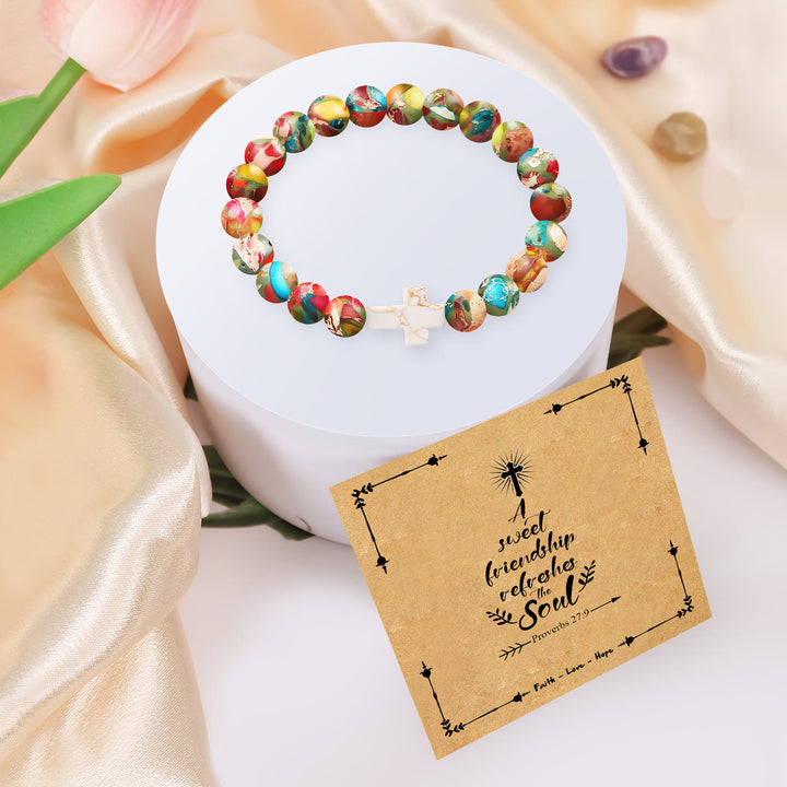 Christianartworkshop Natural Stone Cross Bracelet with Proverbs 27:9 Card: A Symbol of Divine Friendship & Grace - image 2