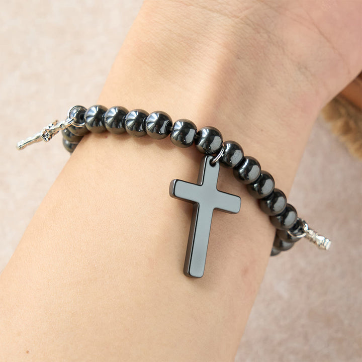Christianartworkshop Hematite Bead Cross Bracelet with Mini Crucifix Charms: A Symbol of Divine Protection & Faith - image 1
