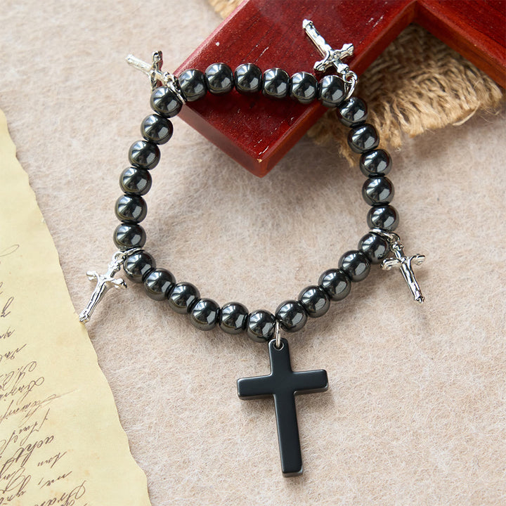 Christianartworkshop Hematite Bead Cross Bracelet with Mini Crucifix Charms: A Symbol of Divine Protection & Faith - image 3