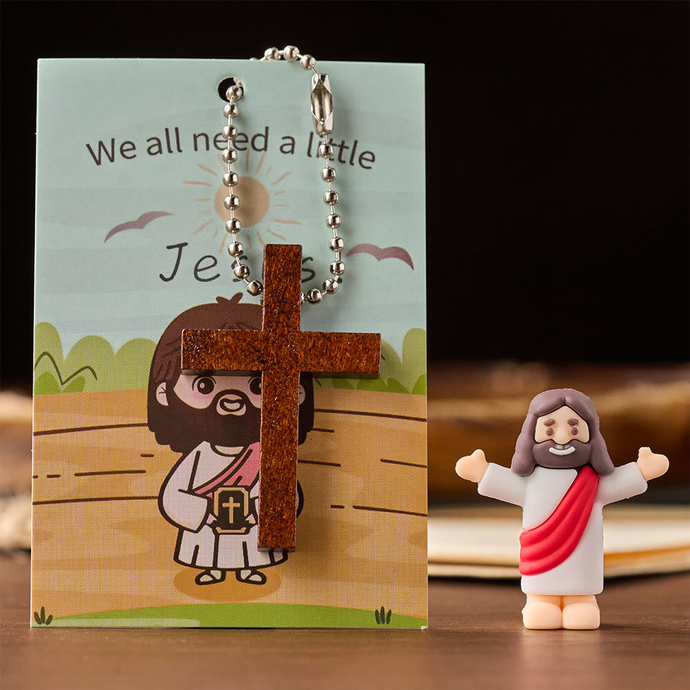 Christianartworkshop Mini Jesus Figurine Set with Scripture Card & Cross Pendant: A Symbol of Divine Joy & Faith - image 1