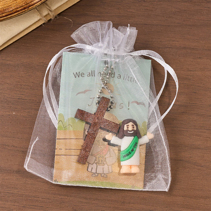 Christianartworkshop Mini Jesus Figurine Set with Scripture Card & Cross Pendant: A Symbol of Divine Joy & Faith - image 4