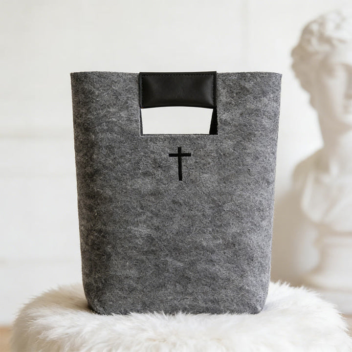 Christianartworkshop Multi-Hued Felt Bible Bag with Cross Emblem: A Token of Heavenly Grace for Daily Worship - Grey - image 6