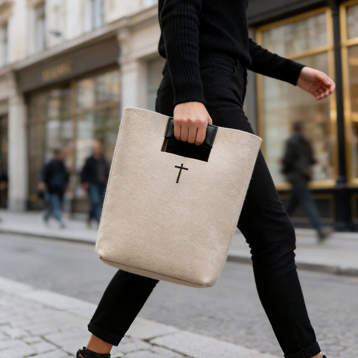 Christianartworkshop Multi-Hued Felt Bible Bag with Cross Emblem: A Token of Heavenly Grace for Daily Worship - Beige - image 7