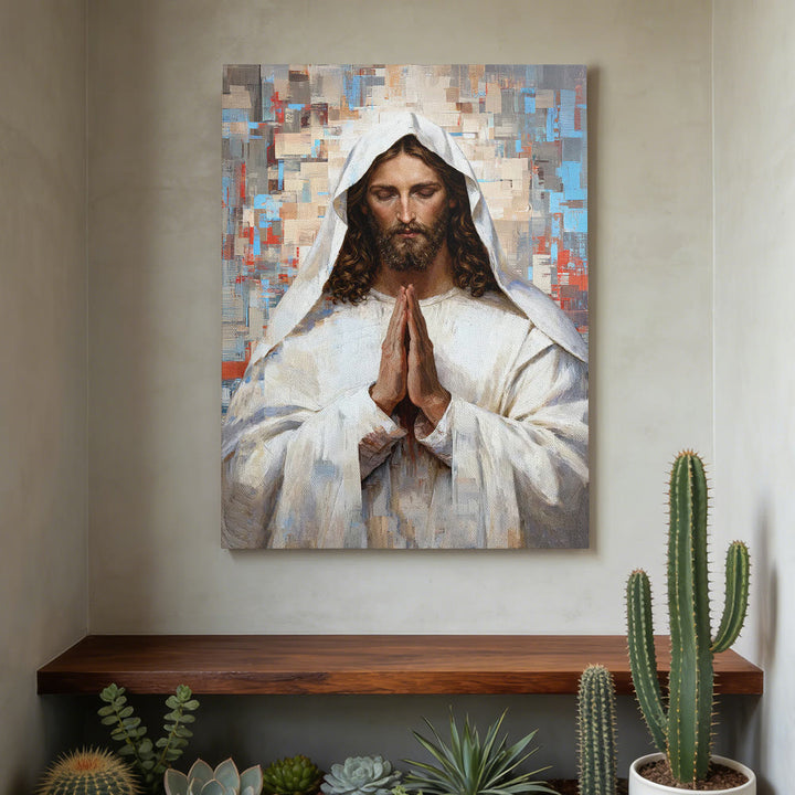 Christianartworkshop Divine Prayer Jesus Canvas Wall Art: Serene Christ in Prayer Portrait - image 1