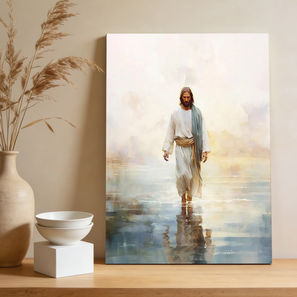 Christianartworkshop Serene Christ on Water Wall Art Print: A Token of Heavenly Courage & Trust - Framed Canvas Painting - 13.77"*19.58"*0.7"/35*50*1.8cm - image 0