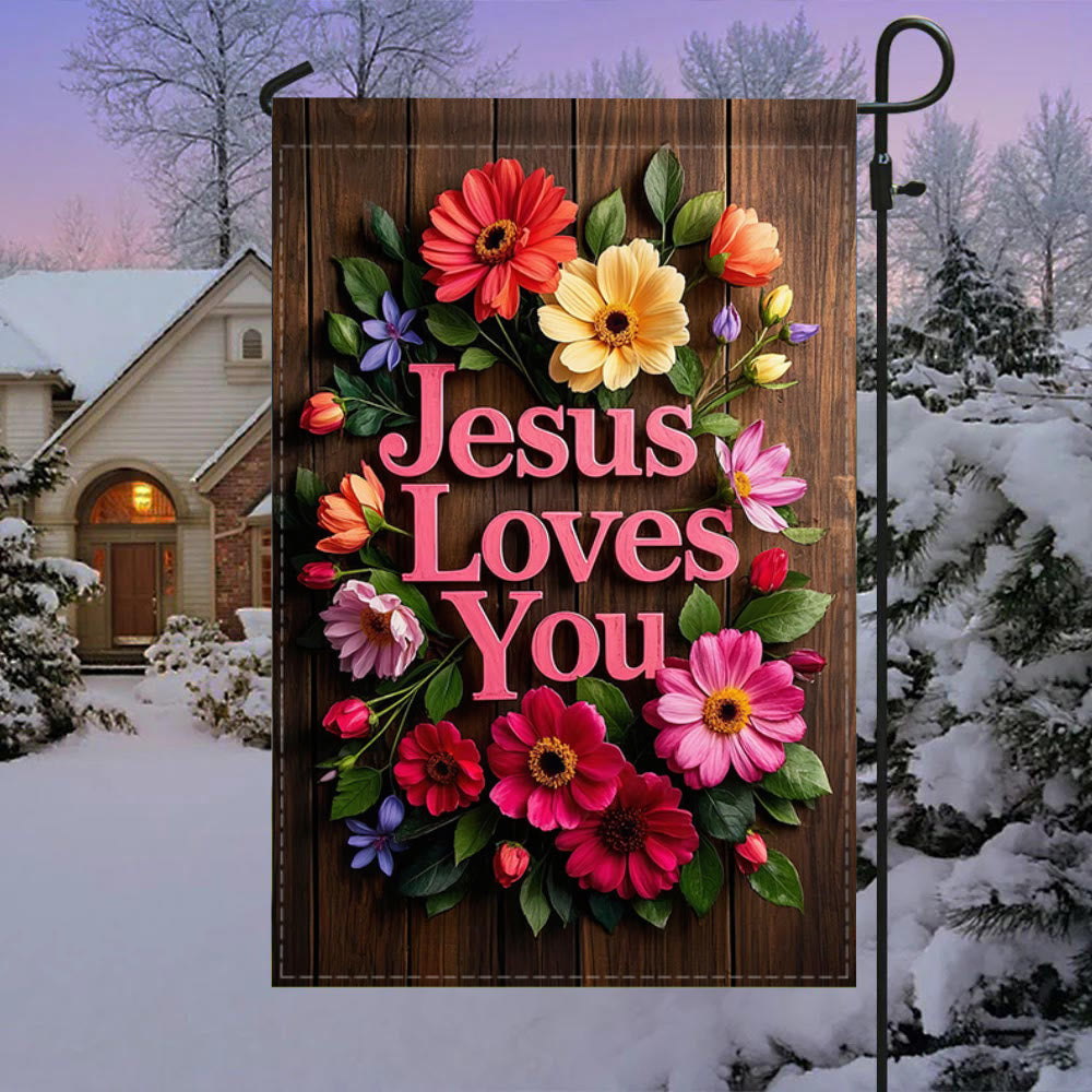 Christianartworkshop Floral Wreath Jesus Loves You Garden Flag: A Token of Heavenly Affection - image 3