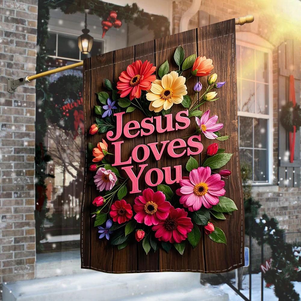 Christianartworkshop Floral Wreath Jesus Loves You Garden Flag: A Token of Heavenly Affection - image 2