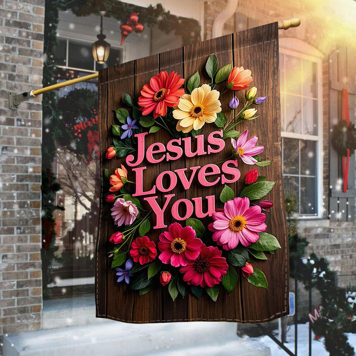 Christianartworkshop Floral Wreath Jesus Loves You Garden Flag: A Token of Heavenly Affection - image 2