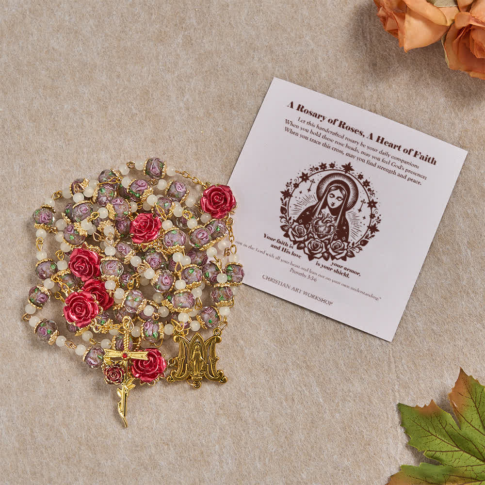 Christianartworkshop Rose Accent Devotion Rosary with Sacred Heart: Gentle Faith for Daily Prayer - Rose Cross with Card - image 14