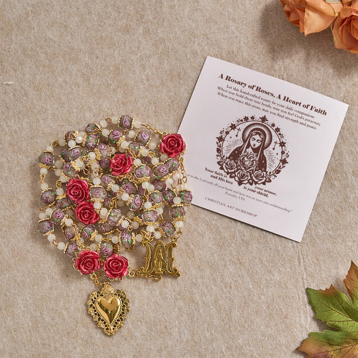 Christianartworkshop Rose Accent Devotion Rosary with Sacred Heart: Gentle Faith for Daily Prayer - Sacred Heart with Card - image 8