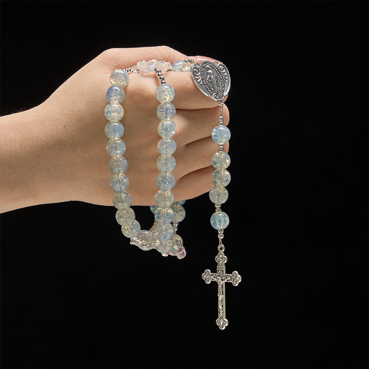 Christianartworkshop Pink Glass Bead Rosary with Rose Embellishments & Miraculous Medal - image 9