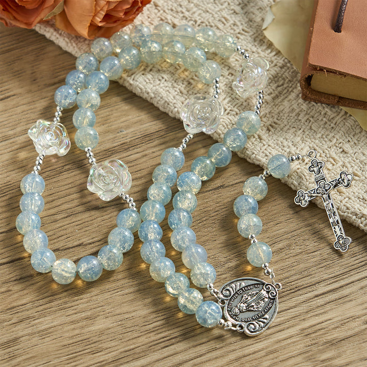 Christianartworkshop Pink Glass Bead Rosary with Rose Embellishments & Miraculous Medal - image 10