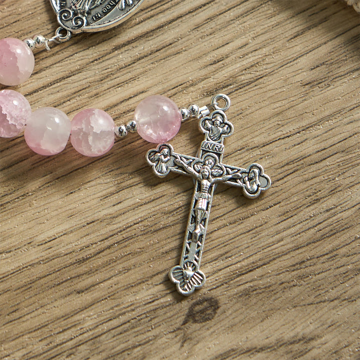 Christianartworkshop Pink Glass Bead Rosary with Rose Embellishments & Miraculous Medal - image 7