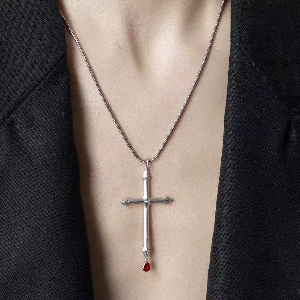 Christianartworkshop Sword Cross Necklace with Red Zircon Drop: A Sacred Keepsake for Believers - image 1