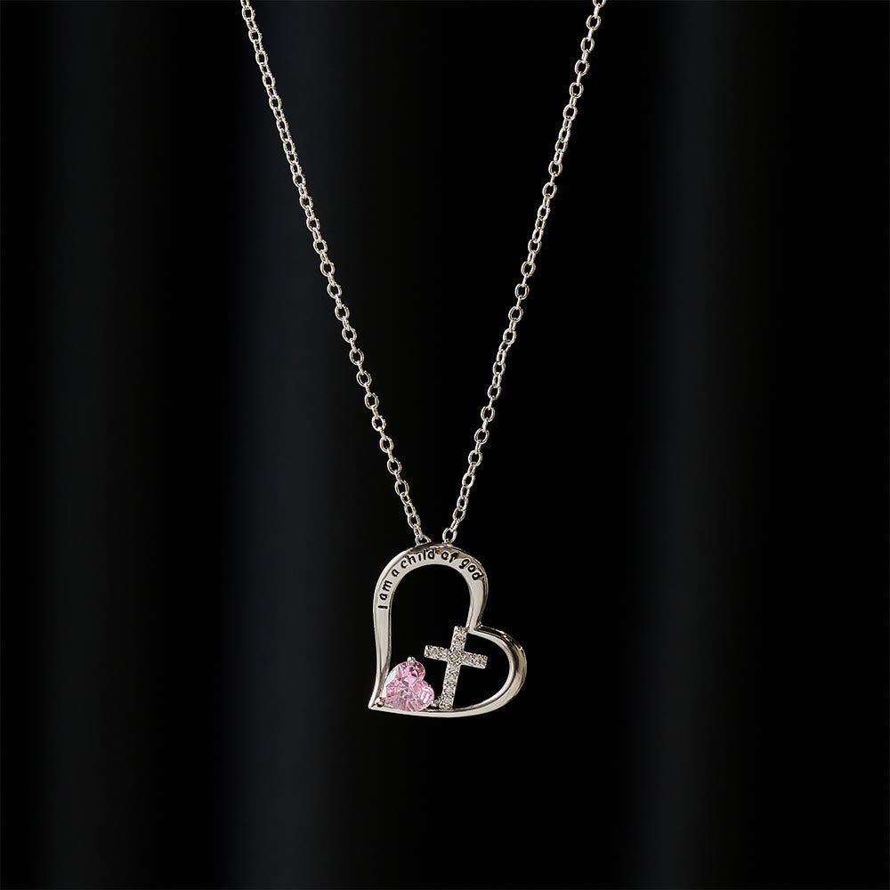 Christianartworkshop I Am a Child of God Heart Cross Necklace with Zircon Accents: A Token of Heavenly Identity - image 2