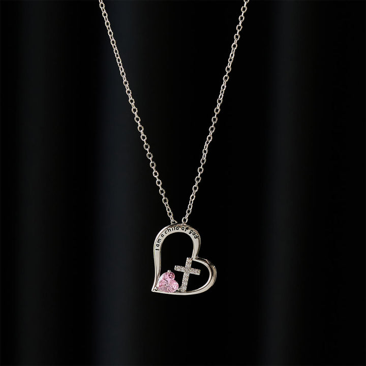 Christianartworkshop I Am a Child of God Heart Cross Necklace with Zircon Accents: A Token of Heavenly Identity - image 2