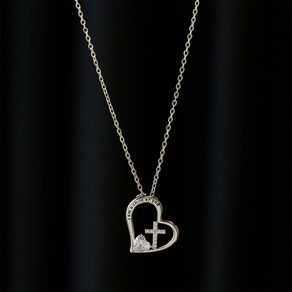 Christianartworkshop I Am a Child of God Heart Cross Necklace with Zircon Accents: A Token of Heavenly Identity - image 5